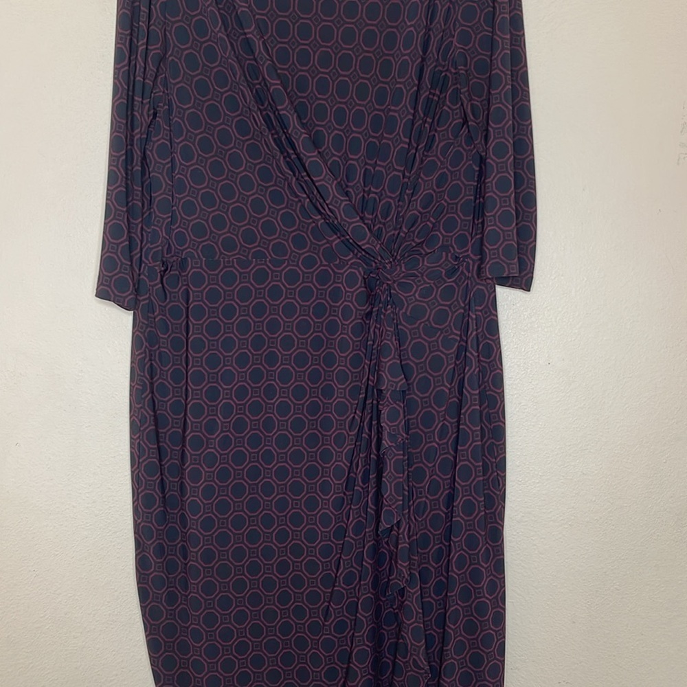 LAUREN Ralph Lauren Black Pink Square Print 3/4 Sleeve Jersey Dress Size 16 W - Picture 2 of 6